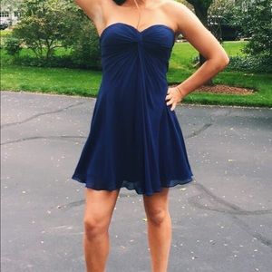 Strapless blue prom dress